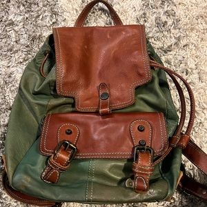 Frye green leather backpack